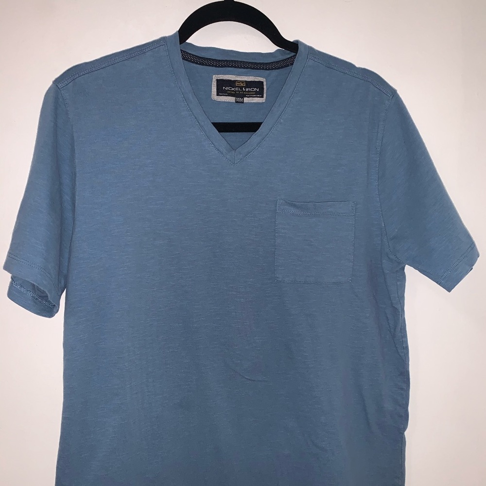 blue v neck with pocket